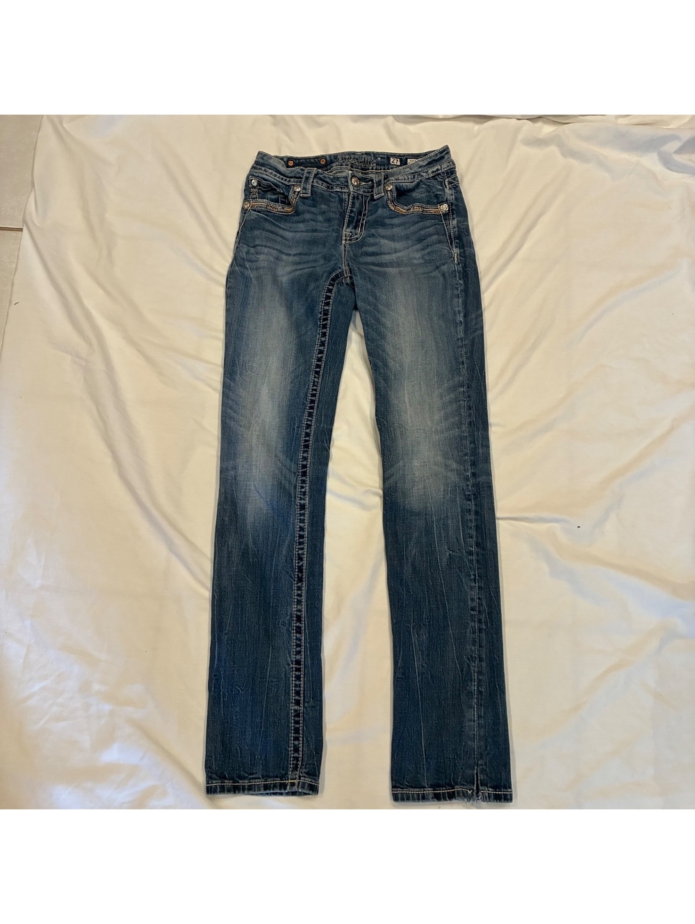 Miss Me Size 27 Embroidered Cross Pockets Western Mid Rise Straight Leg Jeans